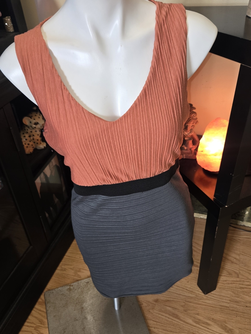 Sleeveless V-Neck Two-Tone Dress